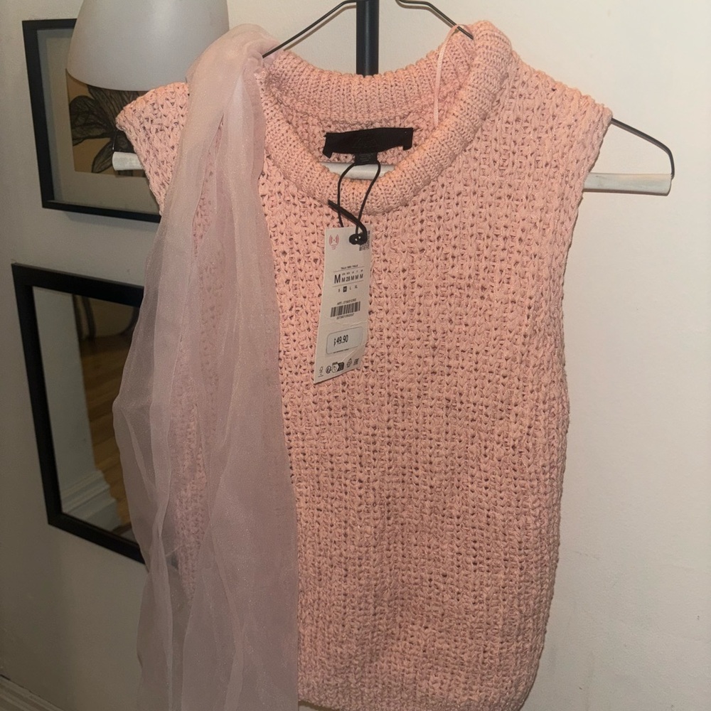 Pink Sleeveless Knit Sweater
